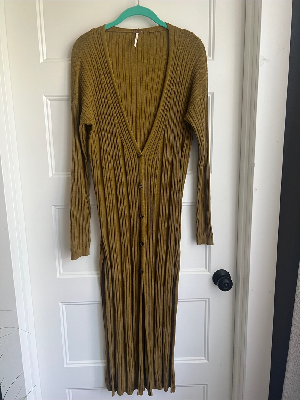 Free People Olive Ribbed Long Cardigan